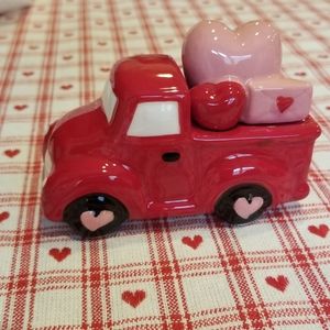 Red farm truck - pink & red hearts, a envelope stackable salt & pepper s…